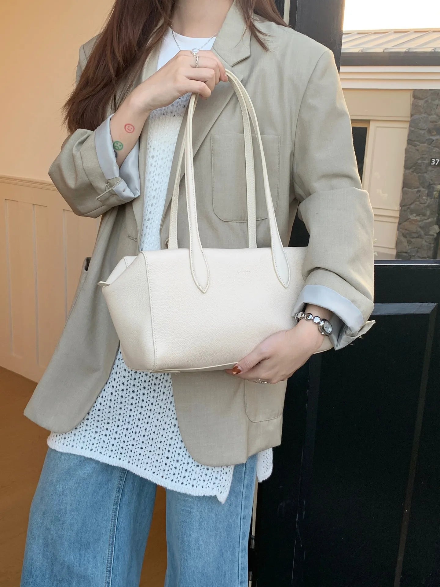 Genuine Grade Leather Women's Shoulder Bag Luxury Designer Brand Ladies Soft Cowhide Large Tote for Woman Ladies Bowling Bag New