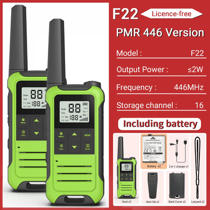 2pcs Baofeng F22/T22 Mini Walkie Talkie PMR Long Range Rechargable Portable Two Way Radio Type-C Charger VOX for Camping Trip