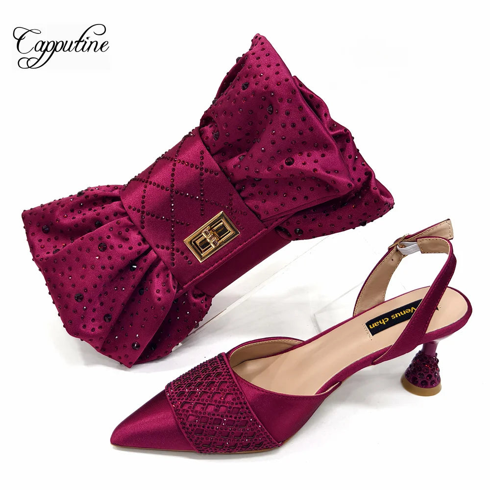 Fuchsia Women Shoes And Bag Set African Ladies Pumps Match With Handbag Sandals Clutch Fashion Escarpins Femmes Sandales CR838