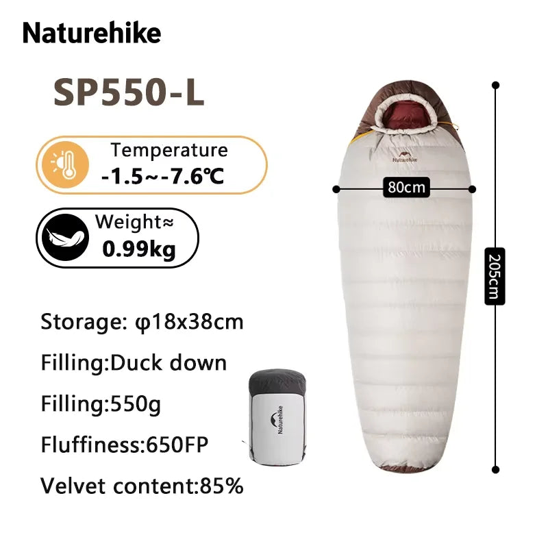 Naturehike SnowBird Down Sleeping Bag Ultralight Waterproof Mummy Sleeping Bag Winter Duck Down Sleeping Bag SP400 SP700 SP1000