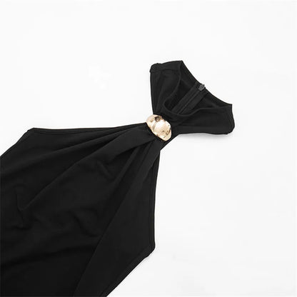 Summer Women Solid Sexy Halter Neck Jumpsuits Night Club Outfit Female Sleeveless Off Shoulder One Piece Bodysuit Black Brown