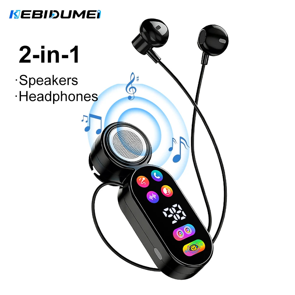 KEBIDUMEI 2-in-1 Wireless Earbuds & Portable Speaker Bluetooth 5.4 Headphones Digital Display Headsets Mini Speaker Earphones