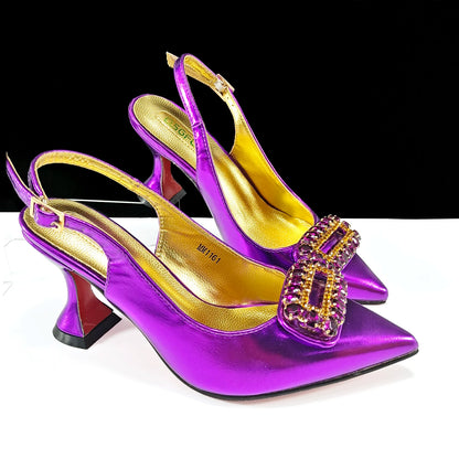 QSGFC Italian Design Rhinestone-encrusted Ladies Party Shoes And Special Bag Women High Heels Wedding Dual Purpose Bag