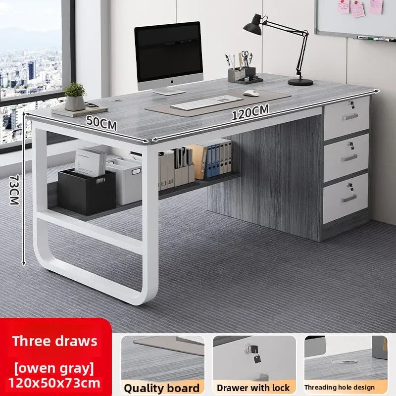 Durable Computer Desk Desktop Simple Single with Drawer Lock Desk Modern Office Staff Desk