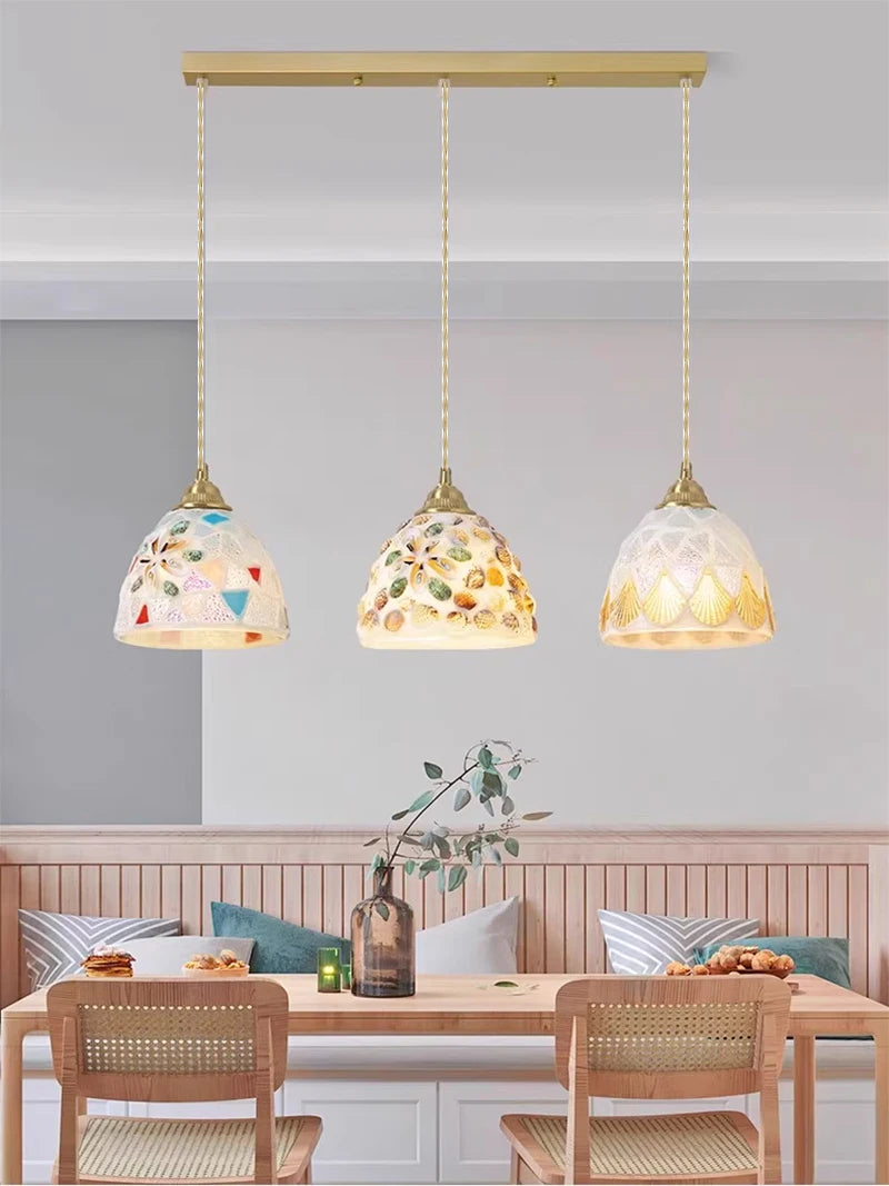 Glass Ceiling Chandelier Creative Sea Shell Lampshade Bedroom Bedside Hanging Lamp Interior Decoration Lighting Pendant Lights