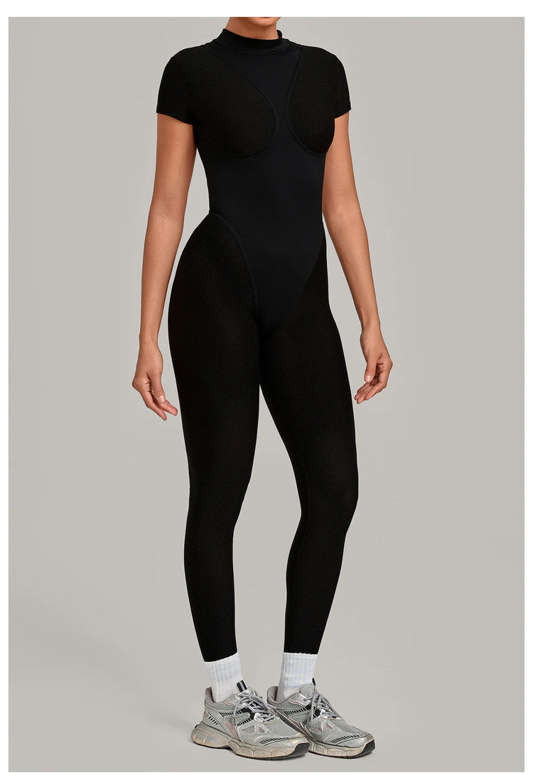 Sexy One-Piece Womens Tracksuit Long Sleeved Sports Rompers Running Yoga Jumpsuit High Stretch Push Up Fitness Workout Bodysuits