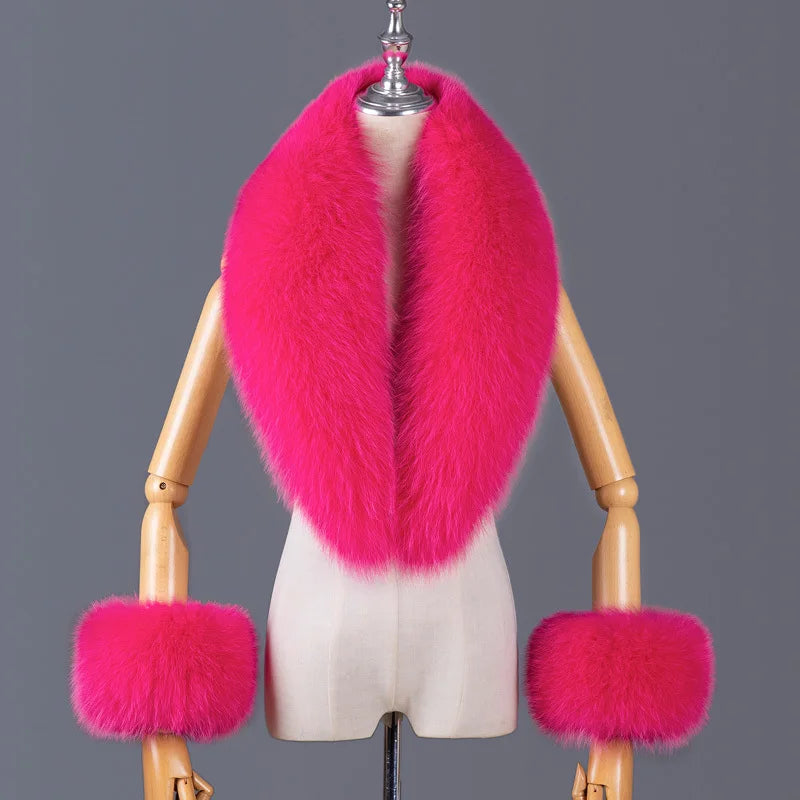 Real Fox Fur Collar Women Natural Fur Scarf And Cuff Set Luxury Women Coat Jacket Fur Shawl Neck Warm Scarves Fashion Fur Shawl