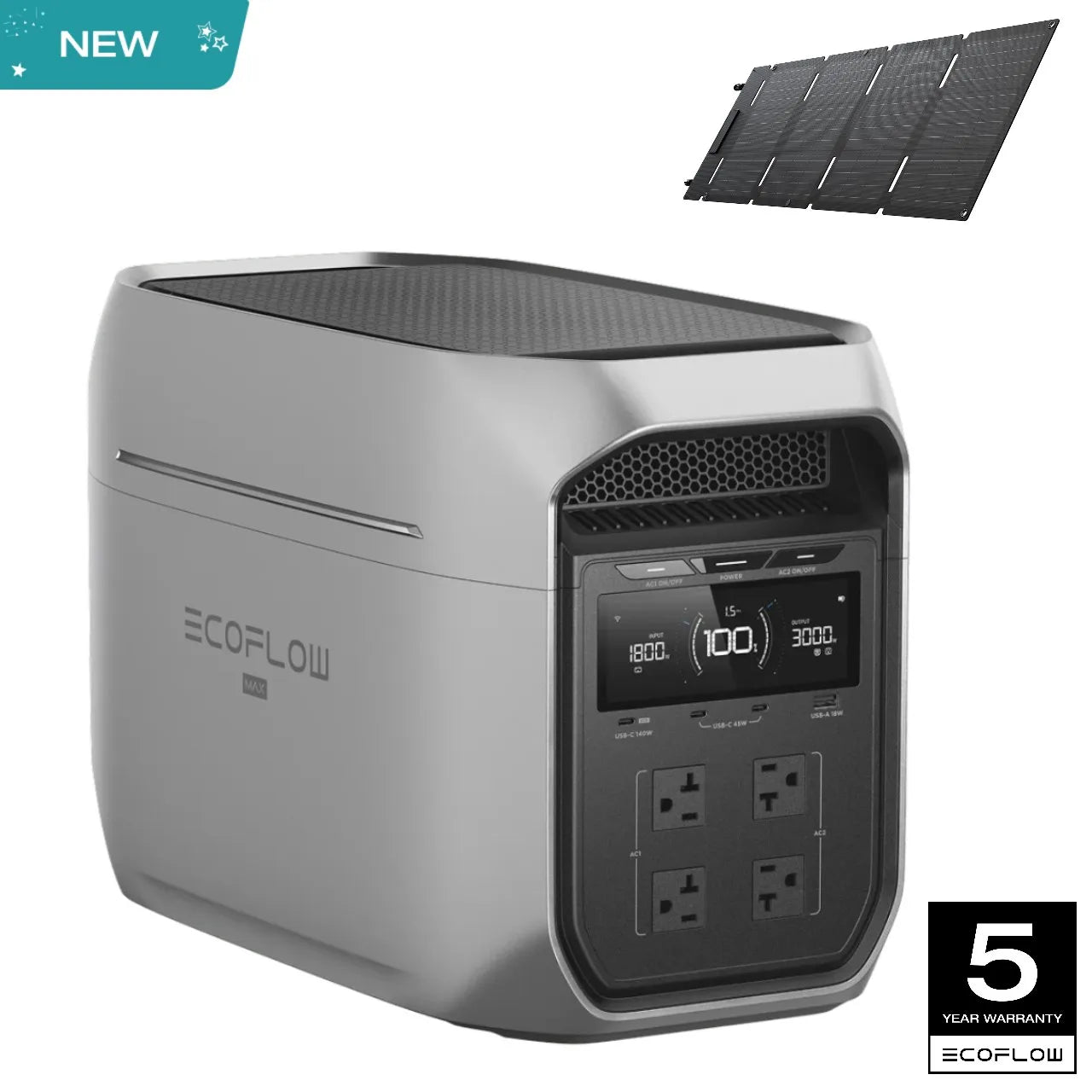 ECOFLOW Portable Power Station DELTA 3 MAX Plus with 45W Solar Panel, 3000W Max Output, Fast 0–80% Recharge in 64mins, Reliable