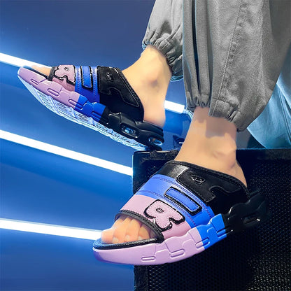 Summer Men Slippers Casual Sandals Platform Bubble Outdoor Beach Sandals Garden Shoes Male Comfortable Home Slides Loafers 39-47
