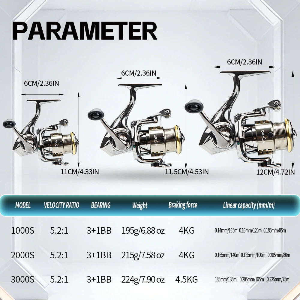 FISHINGFANS ORCA S1 Spinning Reel, 5.2:1 Gear Ratio, 3+1BB, Max Drag 4-4.5KG, Ultralight Metal Reel for Freshwater Saltwater
