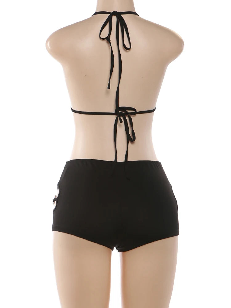 Weird Puss Sexy Hollow Halter Playsuits Women Summer Hipster Backless Bandage Sleeveless Sexy Skinny Elastic Clubwear Rompers