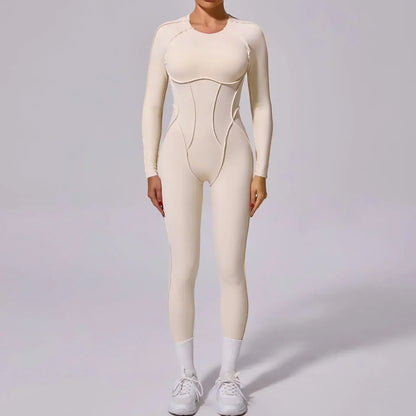 Yoga Sports Fitness Jumpsuits Sets Pants Women's Hip-lifting One-piece Open Back Long-sleeved Outdoors Workout Gym Yoga Bodysuit