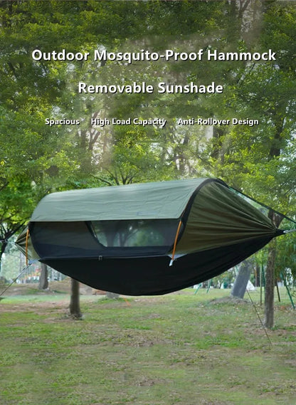 Outdoor Camping Hammock with Sunshade and Mosquito Net Anti-Rollover Single Double Portable Hanging Bed with Bug Net