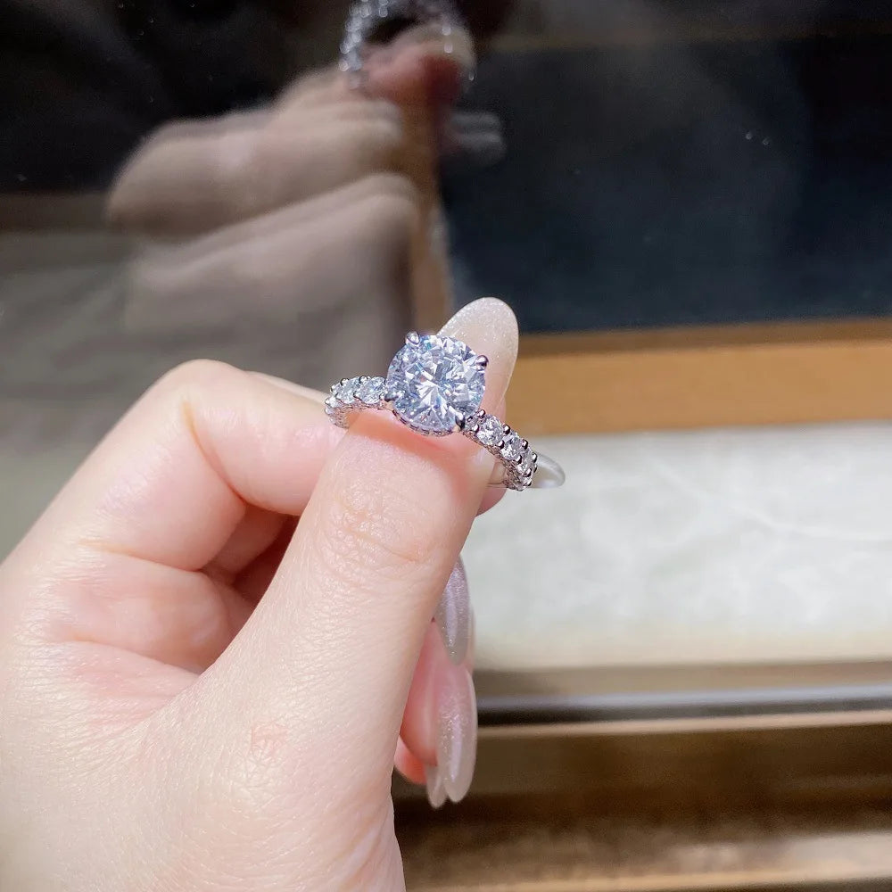 18K white gold and platinum PT950 moissanite diamond ring for women sterling silver 3 carat four-claw diamond ring for wedding