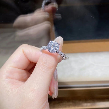18K white gold and platinum PT950 moissanite diamond ring for women sterling silver 3 carat four-claw diamond ring for wedding