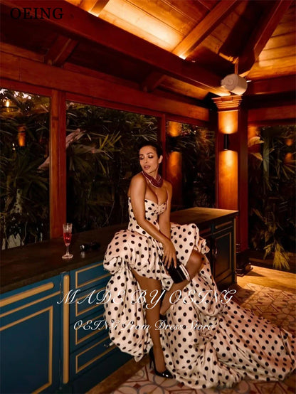 OEING Elegant A-Line Prom Dresses Sweetheart Polka Dots High/Low Birthday Party Dresses Gala Women robes de soirée Customized