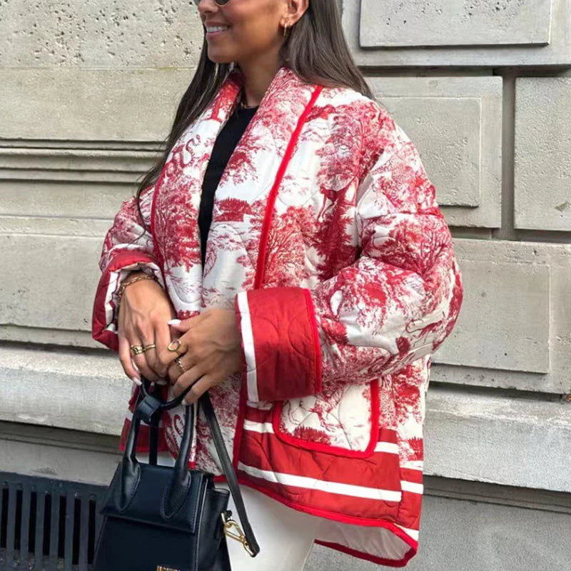Winter Coats Women Fashion Long Sleeve Warm Jackets For Women Print Pocket Outwear Casual Cardigan 2023