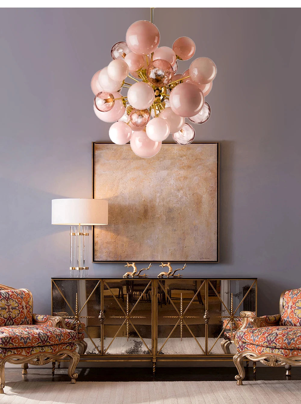 Dreamy Pink Glass Bubble Pendant Lights LED Home Decor Ceiling Lamp Indoor Hanging Lighting Fixture for Living Room
