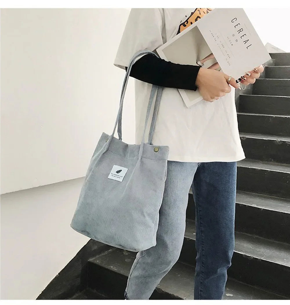 Corduroy Bag Handbags for Women Shoulder Bags Female Soft Environmental Storage Reusable Girls Small and Large Shopper Totes Bag