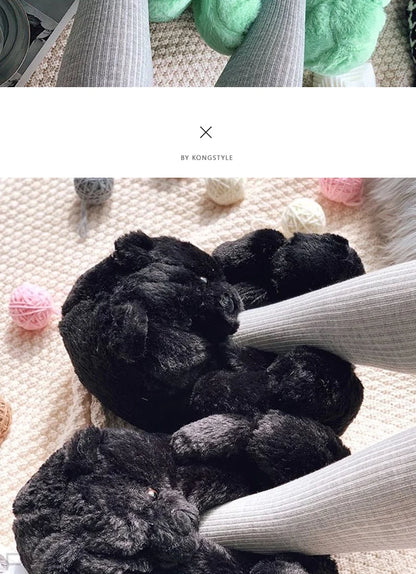 Cute Teddy Bear Plush Winter Slippers, Wrapped Heel Funny Indoor Floor Shoes, Women Gift, Warm Soft Cartoon Fluffy Animal Slippe