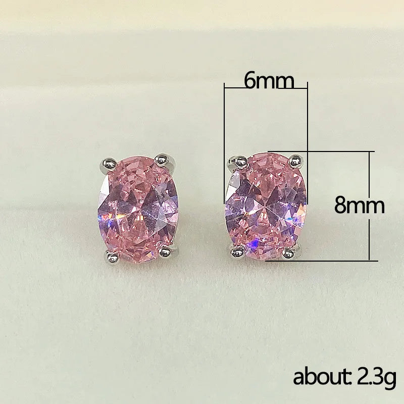 Huitan Simple Stud Earrings with Oval CZ for Lady Daily Wear Ear Accessories Teens Low-key Women's Earrings Statement Jewelry