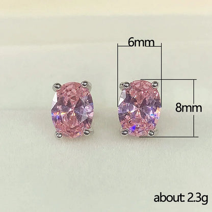 Huitan Simple Stud Earrings with Oval CZ for Lady Daily Wear Ear Accessories Teens Low-key Women's Earrings Statement Jewelry
