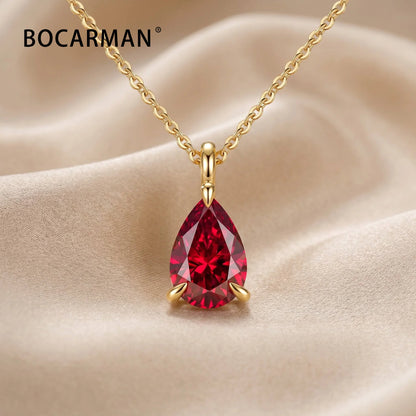 Bocarman Colorful Pear Moissanite Pendant on S925 Silver Chain GRA Iridescent Teardrop Whimsical Enchanting Gift