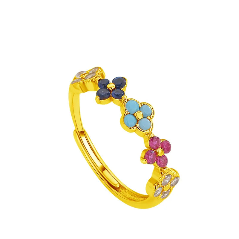 925 Sterling Silver Colorful Four-Leaf Petal Ring for Women Light Luxury, High-End, Trendy Fashion Fine Jewelry Gifts