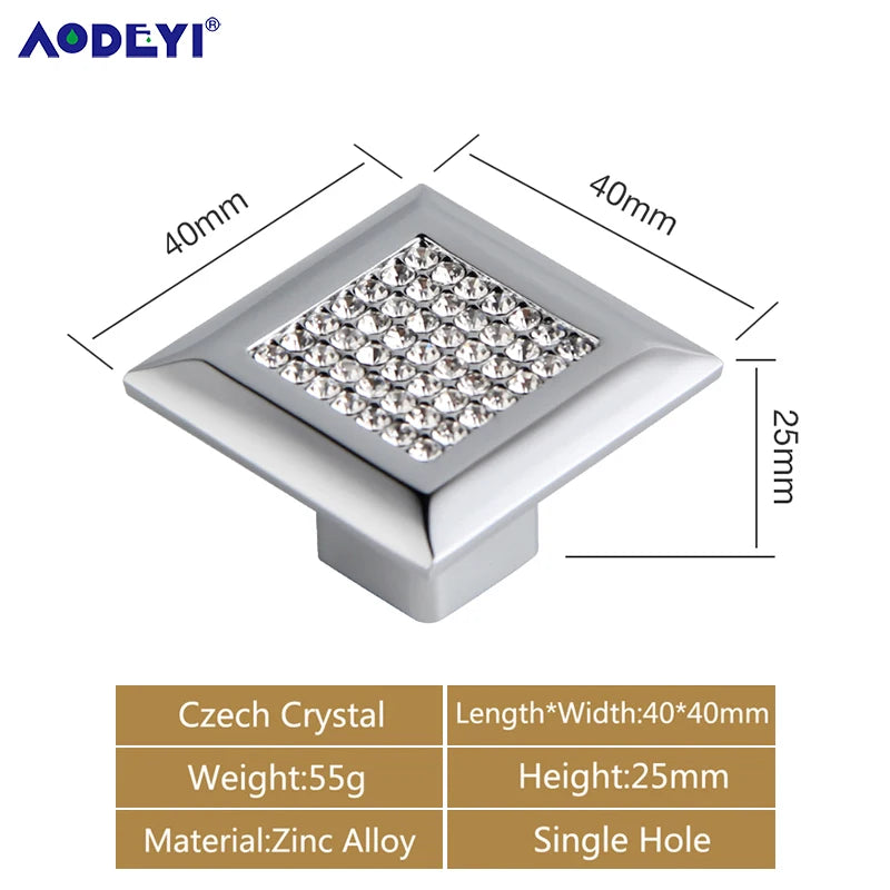 Crystal Drawer Pull Handles Diamond Sliver Wine Wardrobe Decotation Furniture Dresser Kitchen Cupboard Cabinet Knobs Gold Chrome