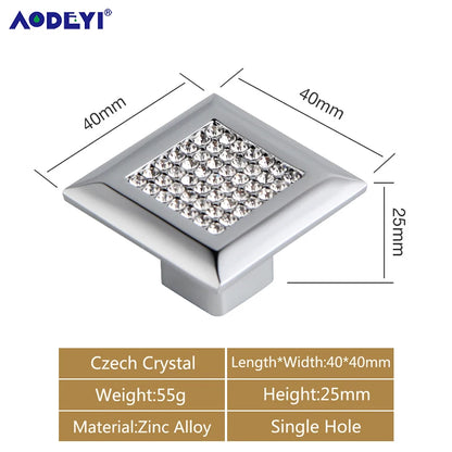 Crystal Drawer Pull Handles Diamond Sliver Wine Wardrobe Decotation Furniture Dresser Kitchen Cupboard Cabinet Knobs Gold Chrome