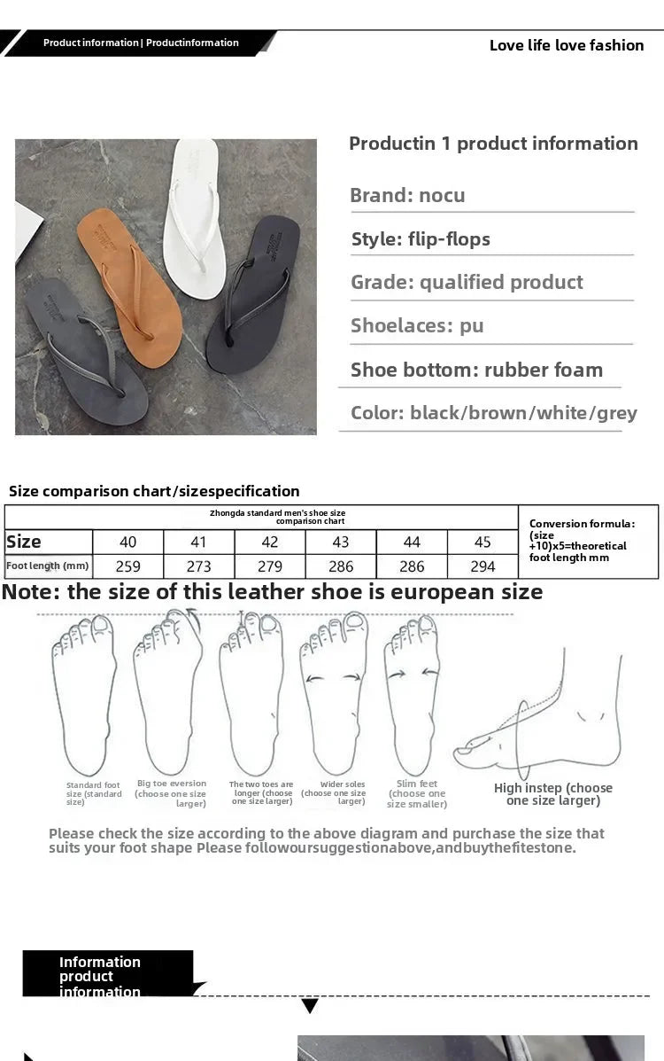 Men's anti slip flip flops, new couple's slippers for summer wear, durable leather, simple and fashionable beach shoes