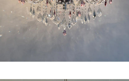 French Romantic Crysatl Candle Chandelier Luxury Glass Pink E14 Pendant Lights Living Room Art Decor Led Lamparas Bedroom Lamp