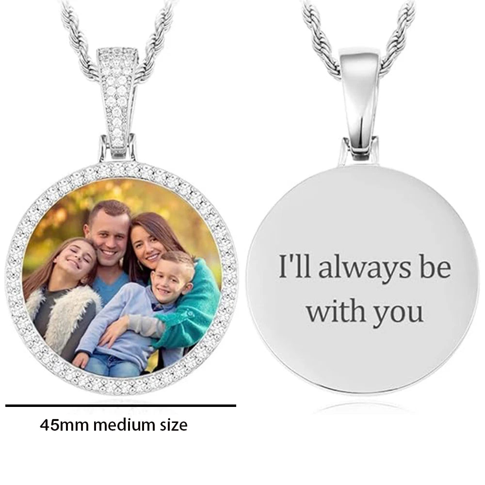 FLEXKING VVS1 Moissanite Circle Chain Pendant Custom Personalizde Photo Pendant Necklace Memory Gift