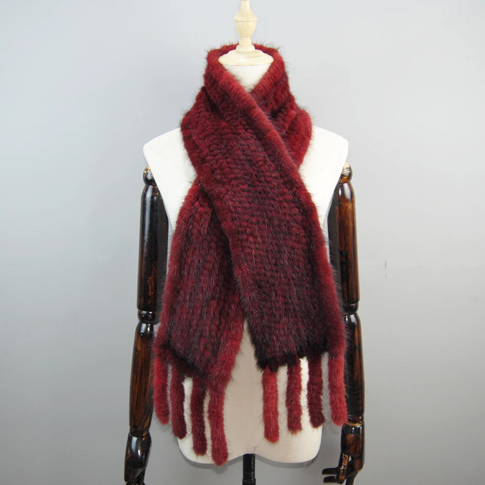 Women Winter Warm Real Mink Fur Scarf 100% Genuine Real Mink Fur Muffler Lady Fashion Quality Natural Real Mink Fur Knit Scarves