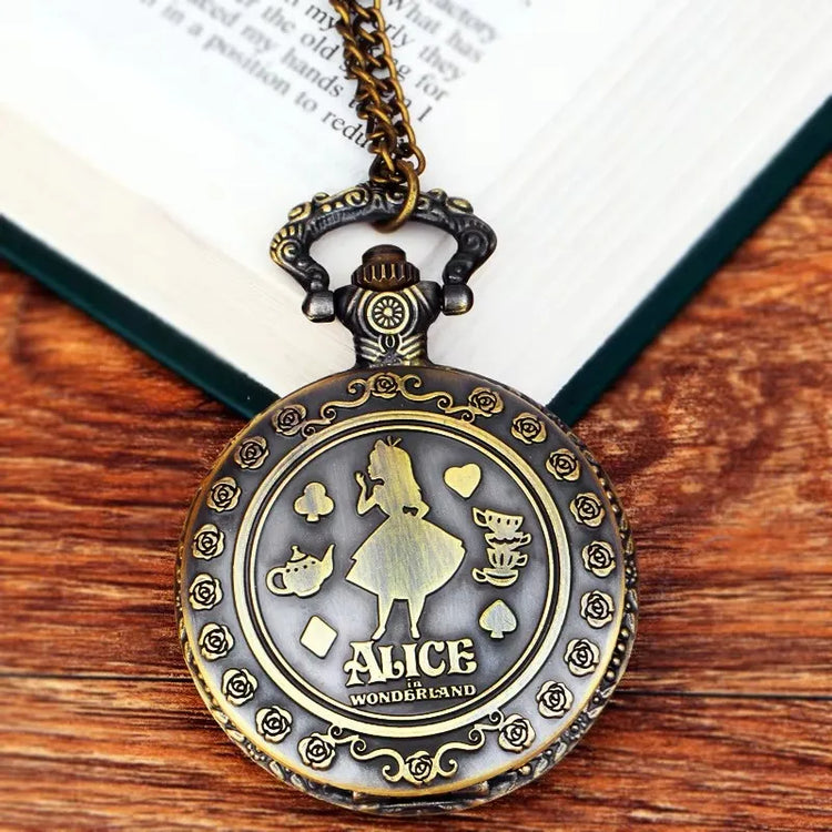 Cute Girl Forest Series Pattern Trendy Gift Holiday Quartz Pendant Necklace Pocket Watch