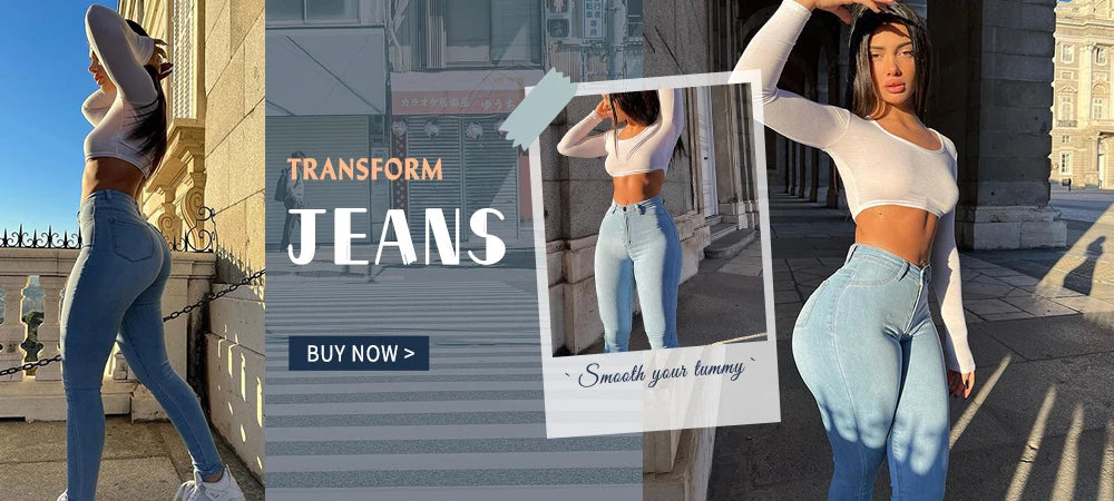 Women's High Waist Skinny Jeans Comfortable Denim Front Button Pants Leggings Slim Fashion Sculpting Slimmer Pencil Trousers
