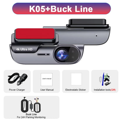 4K UHD Car Dash Camera DVR Night Vision Video Recorder with GPS Wi-Fi 24H Parking Monitoring Support for Vehicle Safety