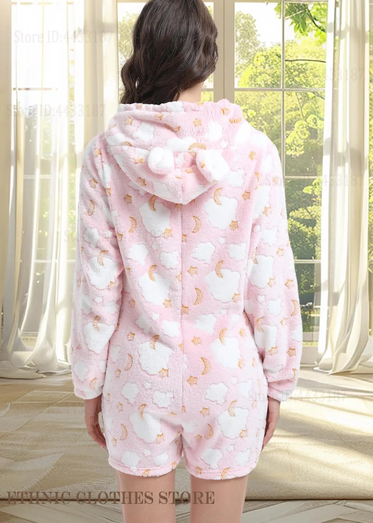 Coral Fleece Women Jumpsuit Pajama Home Clothes Cartoon Flannel Hooded Long Sleeve Shorts Onepieces Sleepwear Thicken Loungewear