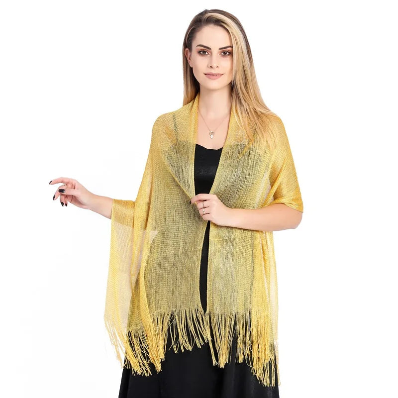 Metallic Silk Scarf Bridal Evening Gown Accessory For Women Wedding Party Prom Bridal Shawl Gold Silver Thread