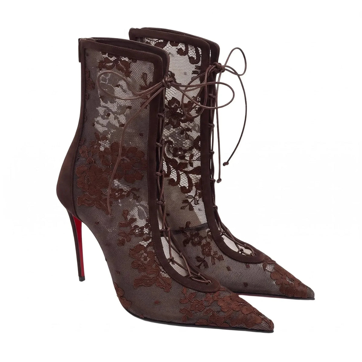 2026Spring and Summer Pointed Black Mesh Fine High Heels Knee Length Cool Boots Embroidered Lace Up Party Wedding Women's Boots