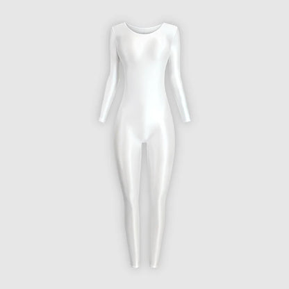 MJINM Women Shiny Oil One Piece Long Sleeve Zentai Suits Yoga Sports Jumpsuits Glossy Tights Cosplay Fitness Bodysuits Overalls