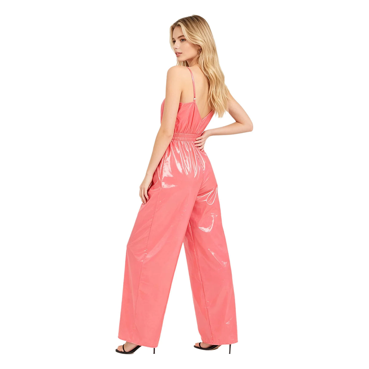 New Elegant Women Waterproof Jumpsuit Casual Fashion Sleeveless Glossy Pants Wide Rompers Office Lady V Neck Jumpsuits Clubwear