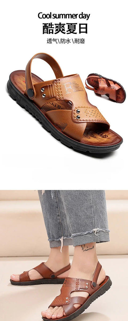 Summer New Leather Sandals Outdoor beach open toe slippers anti slip breathable dual-purpose shoes Casual comfort sandals