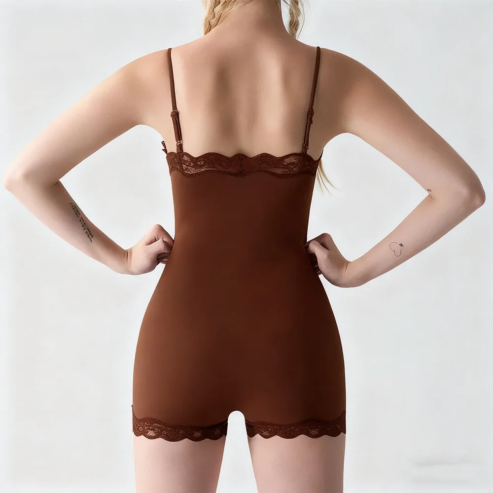 Lace Patchwork Cami Playsuit Women Sexy Backless Sleeveless Romper Solid Color Y2K Streetwear Casual Loungewear Outfit