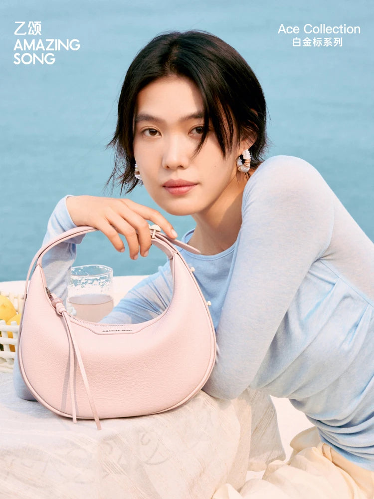 Amazing Song Original Design Half Moon Bag Small Top Grain Leather 2026 New Fashionable Women's Bags