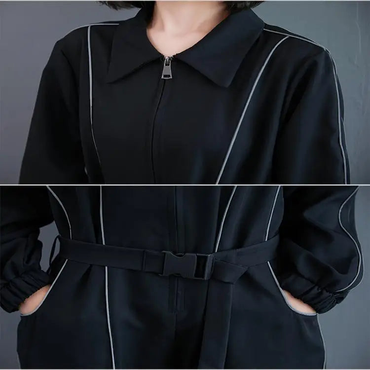 Haren Style Jumpsuit For Women Spring Autumn New Safety Reflective Strip Loose Tied Foot Rompers Set Female Casual Overalls