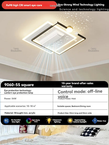 LED Bladeless Fan Light, Living Room Light, Modern Minimalist Smart Remote Control, Master Bedroom Study Ceiling Light 110V/220V