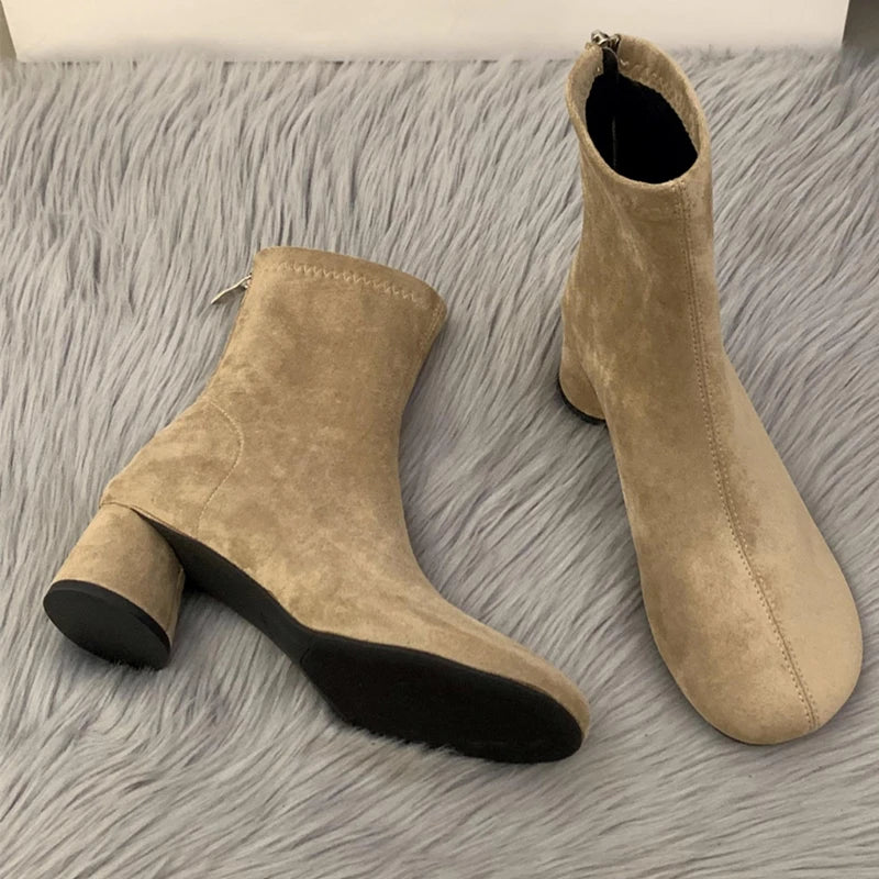 Suede Women Ankle Boots Elegant Chunky High Heels Shoes Fashion Retro Designer Shoes Woman Winter Boots 2025 Trend Mujer Zapatos