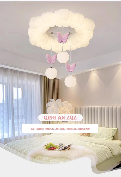 Children's Room Princess Room Cloud Ceiling Lights Pink Bow Bubble Ball Lamp LED Cream Style Romantic Girl Bedroom Ceiling Lamps