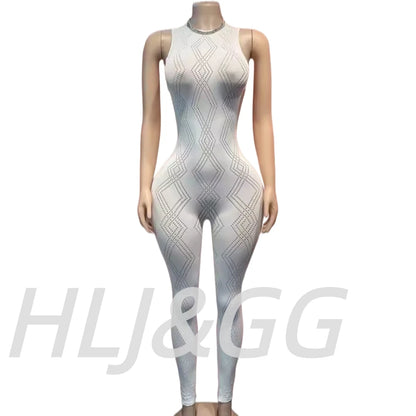 HLJ&GG Sexy Knitting Hollow Stretchy One Piece Jumpsuits Women Sleeveless Backless Slim Playsuits Female See Though Club Overall